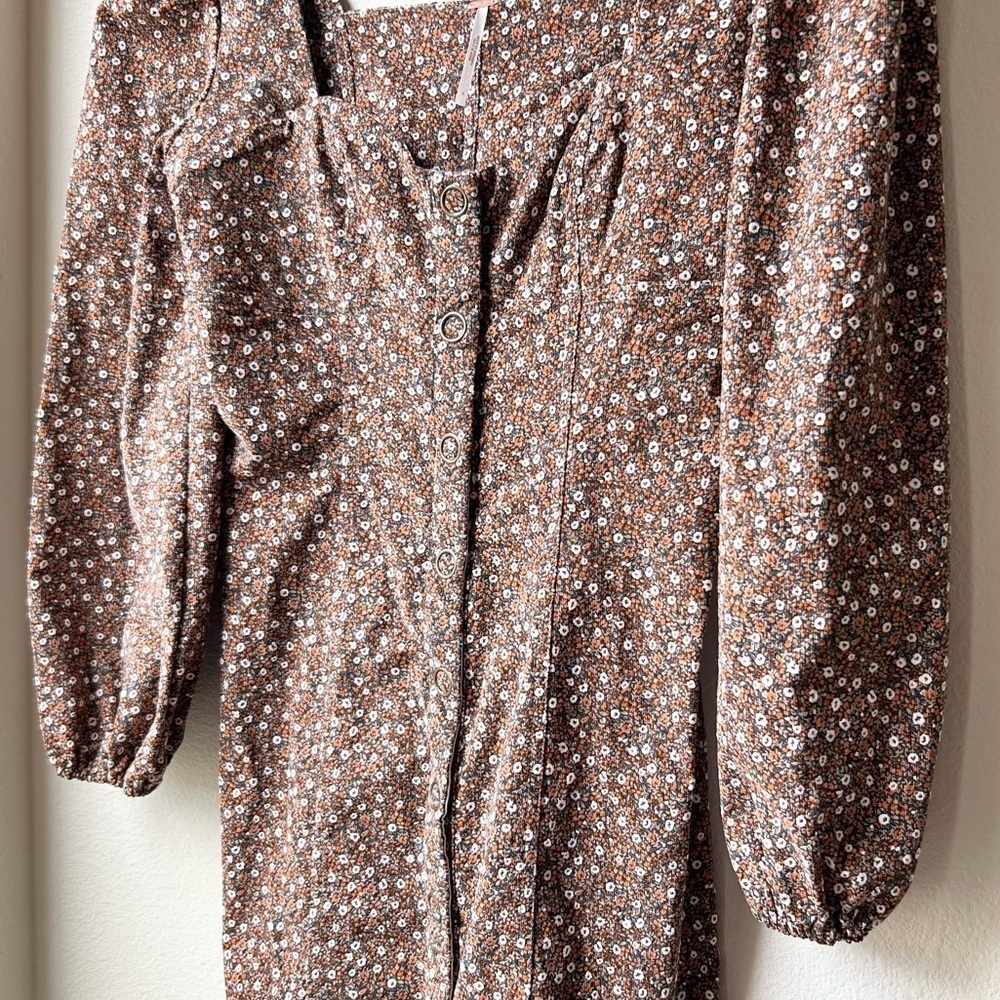 NWT Free People Call Me Cord Mini Dress Brown Black Combo Sz 4 - Picture 9 of 16
